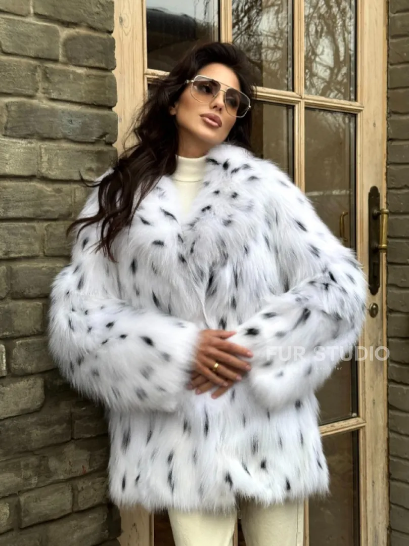 Шуба из цельных шкур натурального меха лисы под рысь (ручная работа) - фото 7