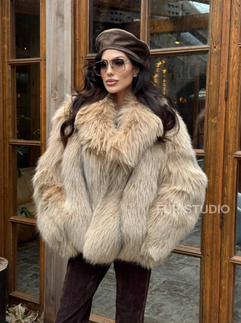 Шуба женская из меха тонированной лисы - английский воротник - фото 6