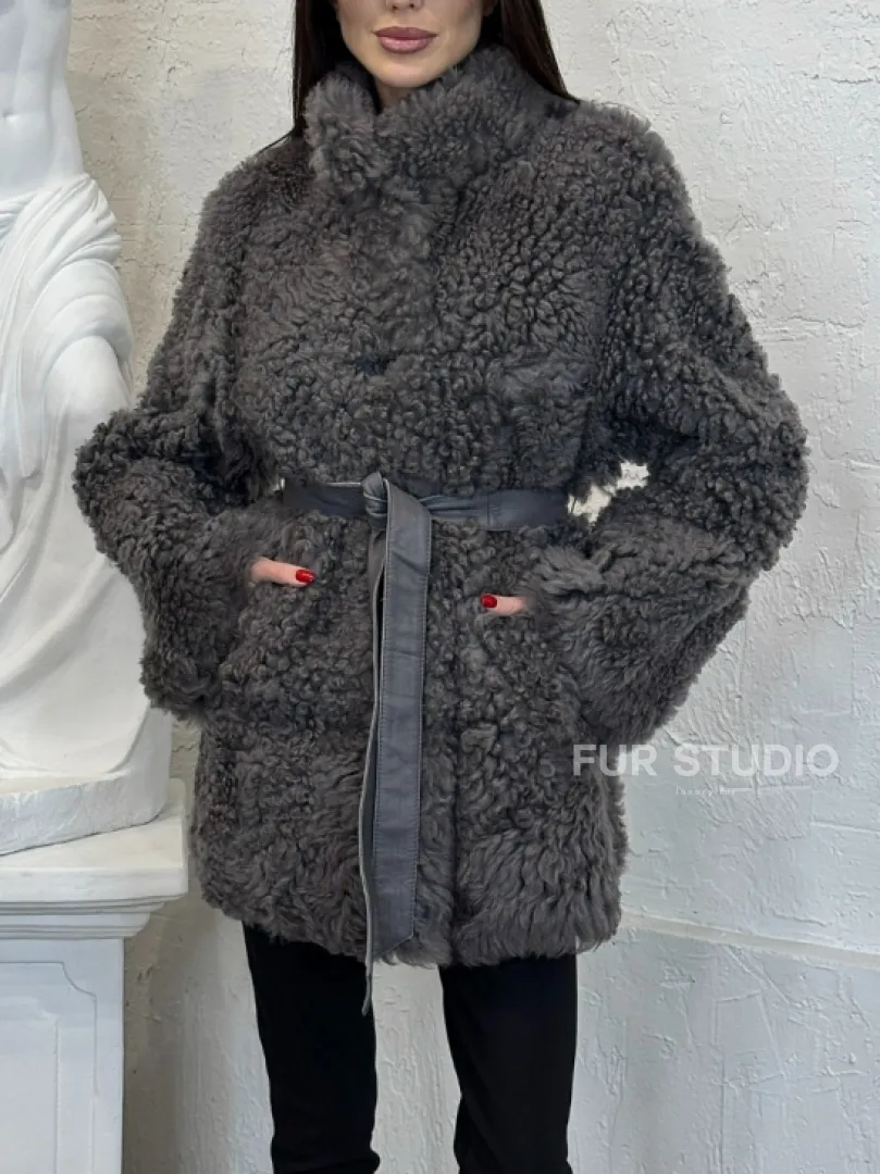 Двухсторонняя женская шуба - дублёнка из меха тиградо, стойка воротник - фото 2