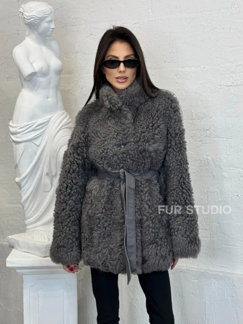 Двухсторонняя женская шуба - дублёнка из меха тиградо, стойка воротник - фото 9