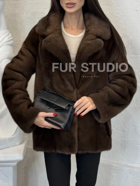 Меховой жакет из плюшевой норки Velvet английский воротник - фото 2