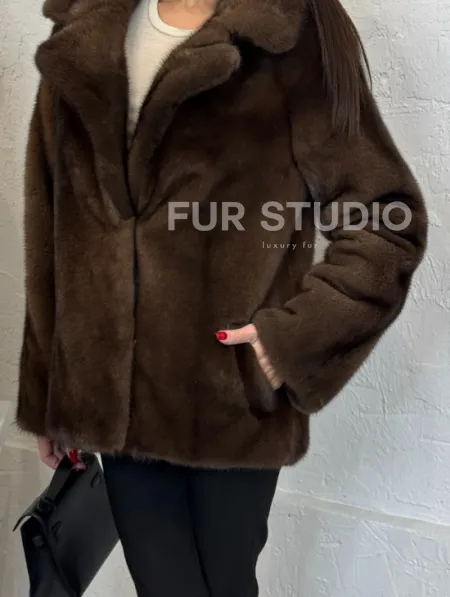 Меховой жакет из плюшевой норки Velvet английский воротник - фото 1