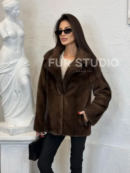 Меховой жакет из плюшевой норки Velvet английский воротник - фото 9