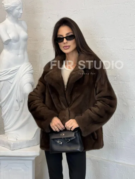 Меховой жакет из плюшевой норки Velvet английский воротник - фото 10
