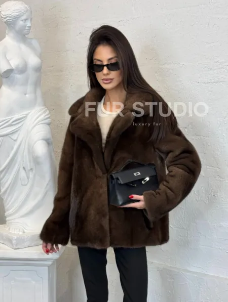 Меховой жакет из плюшевой норки Velvet английский воротник - фото 6