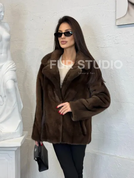 Меховой жакет из плюшевой норки Velvet английский воротник - фото 8