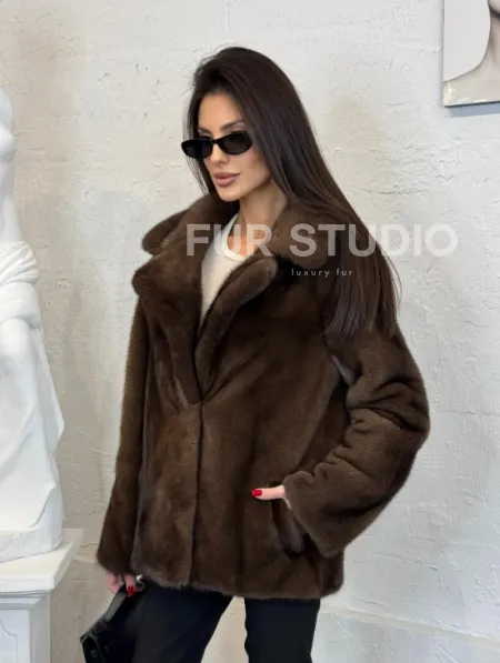 Меховой жакет из плюшевой норки Velvet английский воротник - фото 0