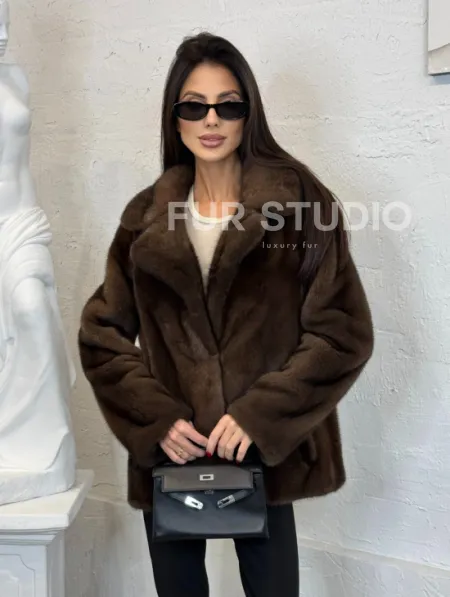 Меховой жакет из плюшевой норки Velvet английский воротник - фото 5