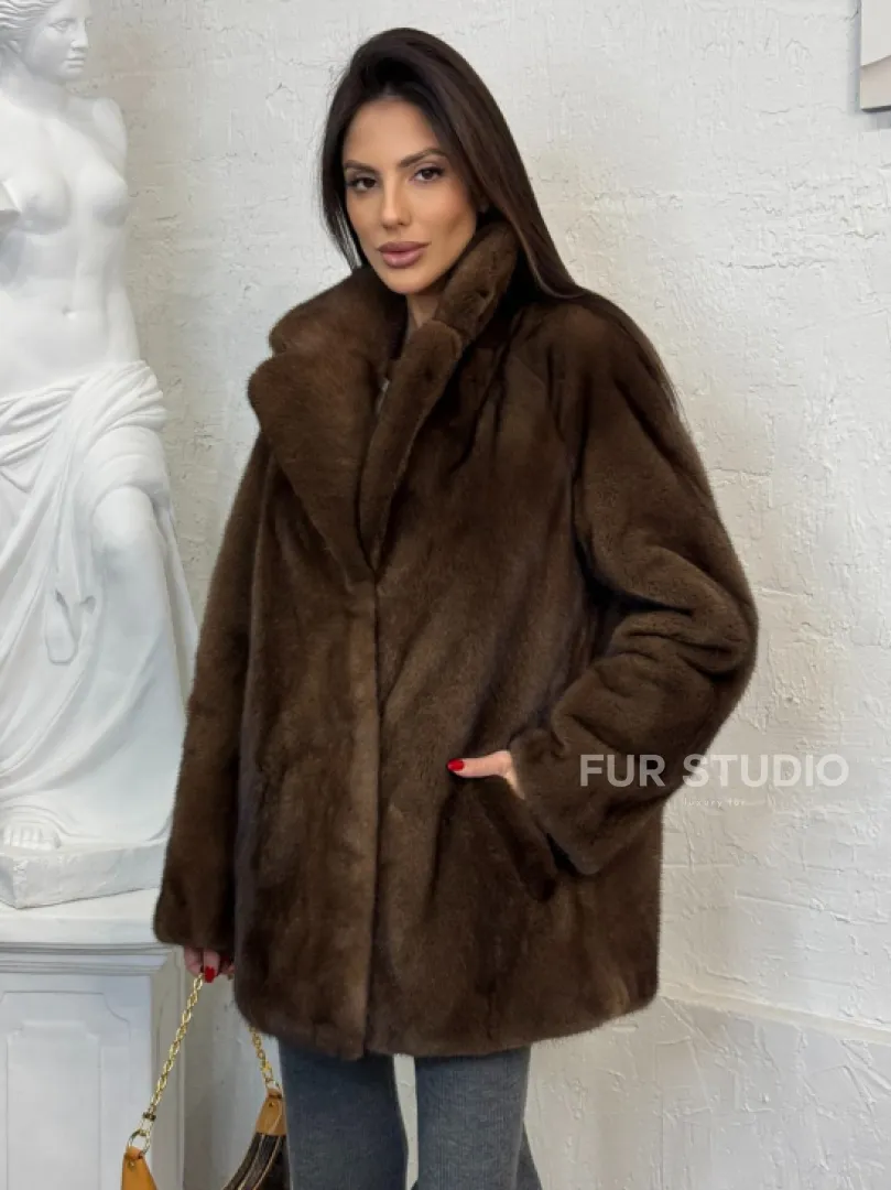 Женский жакет - полушубок Oversize из плюшевой норки Velvet английский воротник - фото 0