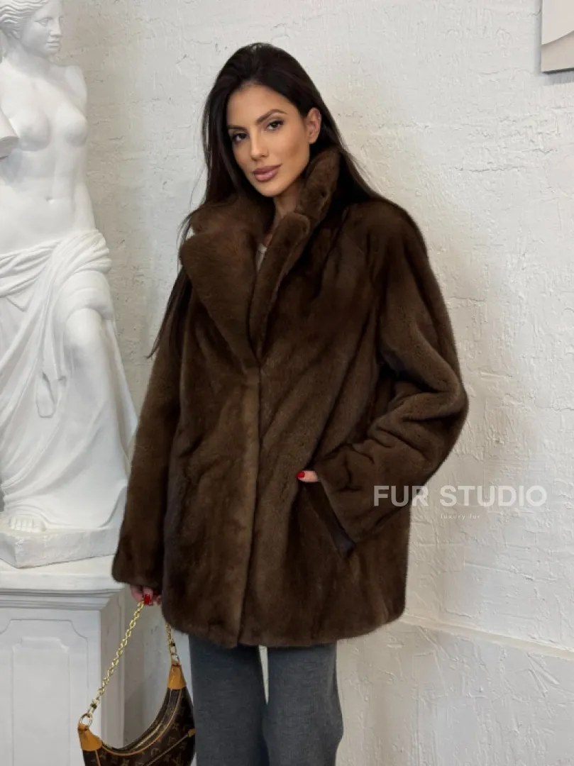 Женский жакет - полушубок Oversize из плюшевой норки Velvet английский воротник - фото 5