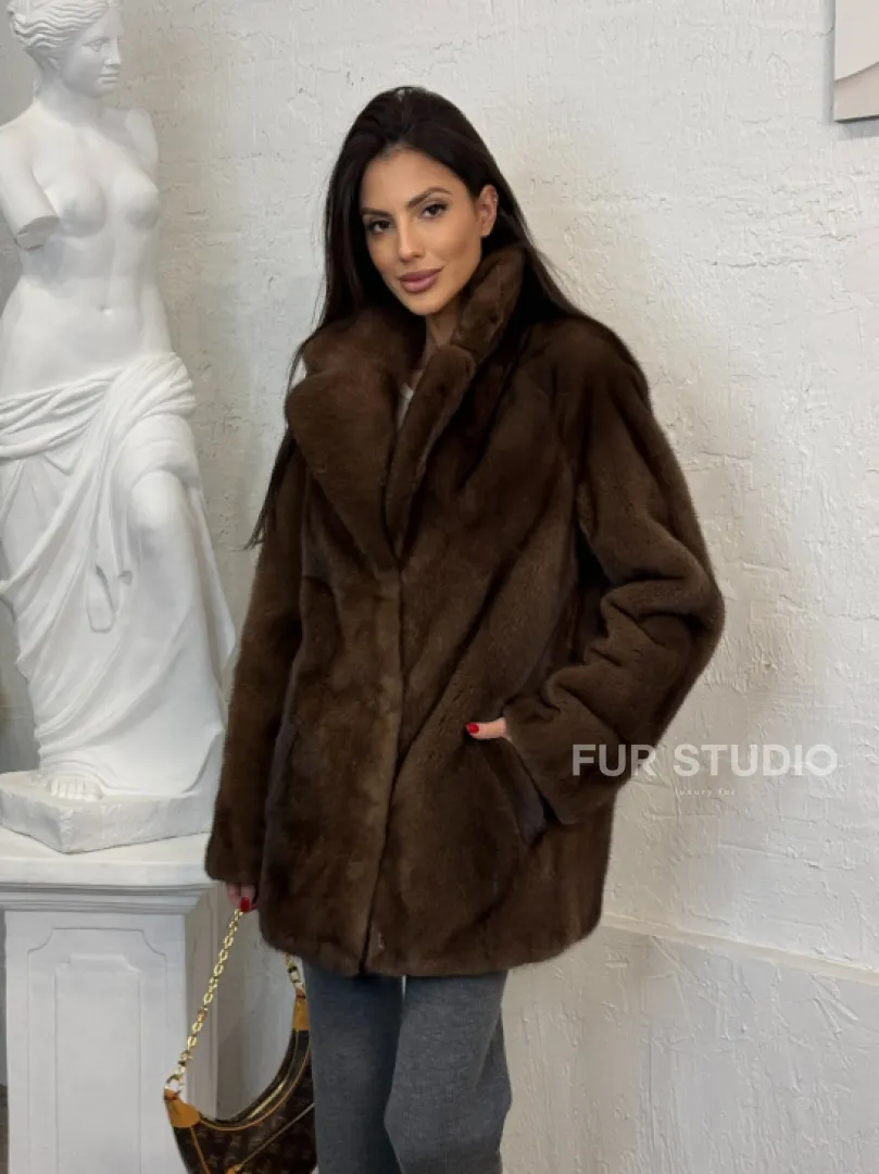 Женский жакет - полушубок Oversize из плюшевой норки Velvet английский воротник - фото 10