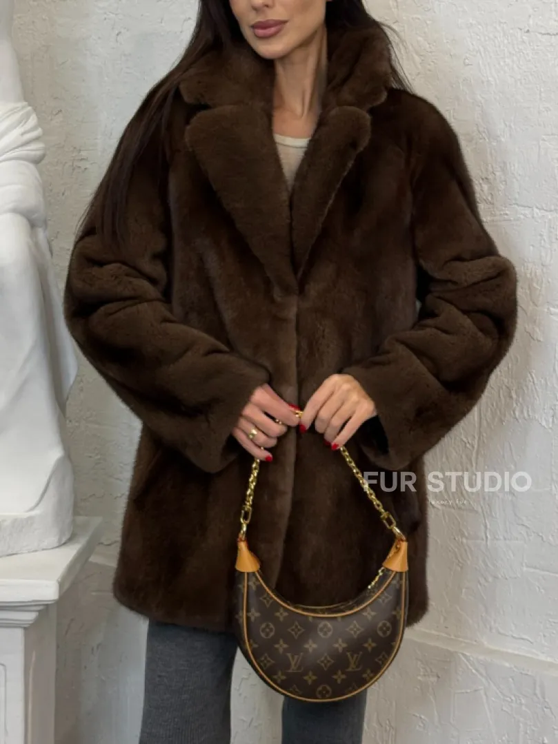 Женский жакет - полушубок Oversize из плюшевой норки Velvet английский воротник - фото 3