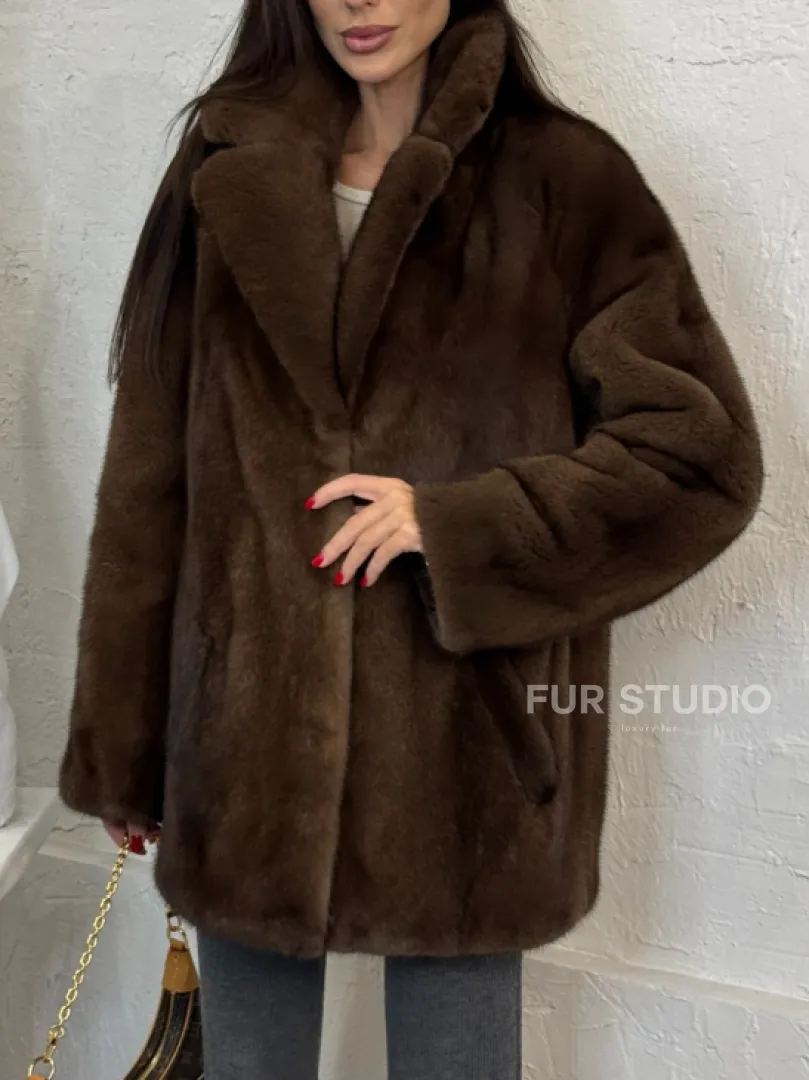 Женский жакет - полушубок Oversize из плюшевой норки Velvet английский воротник - фото 2