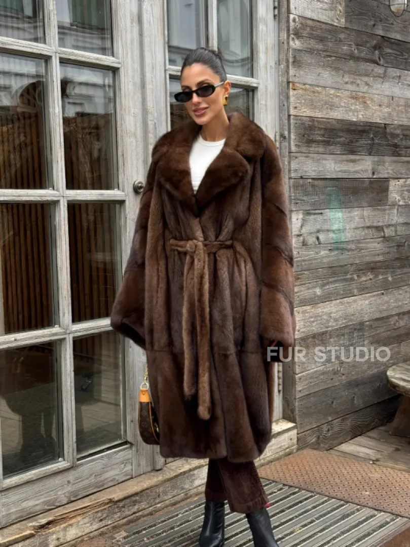 Шуба - кимоно Chic Fashion из норки орех с английским воротником - фото 14