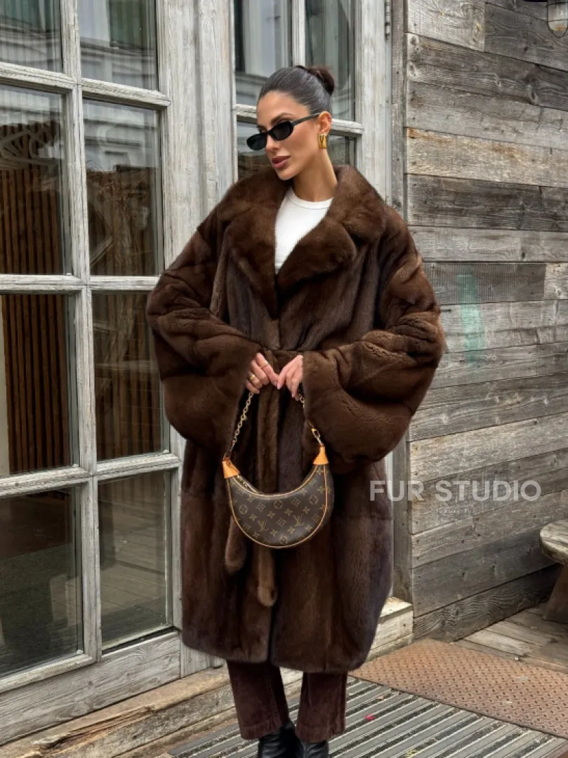 Шуба - кимоно Chic Fashion из норки орех с английским воротником - фото 13