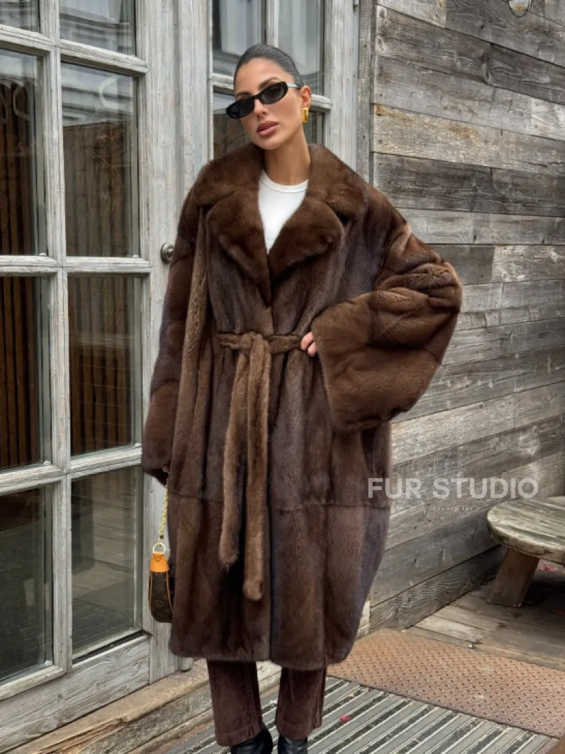 Шуба - кимоно Chic Fashion из норки орех с английским воротником - фото 7