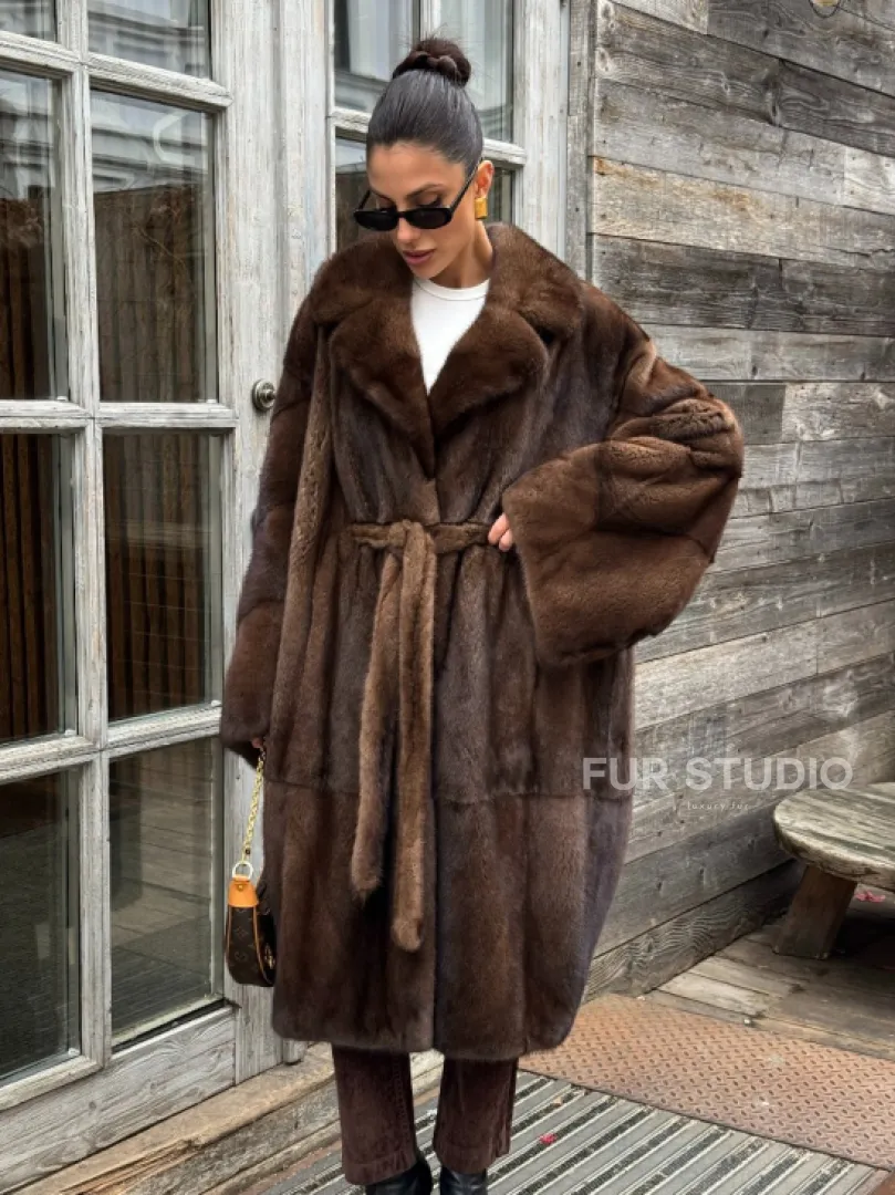 Шуба - кимоно Chic Fashion из норки орех с английским воротником