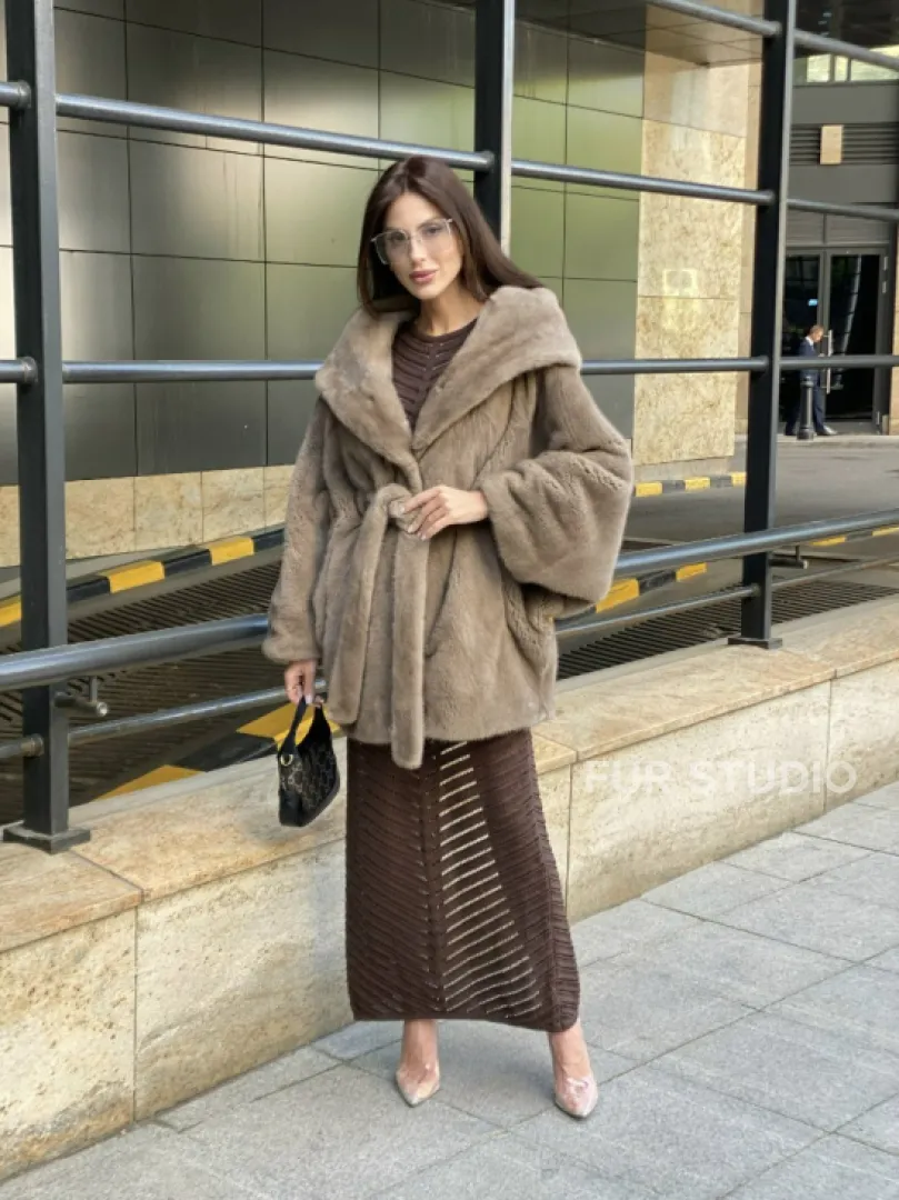 Шуба с капюшоном из меха норки VELVET 