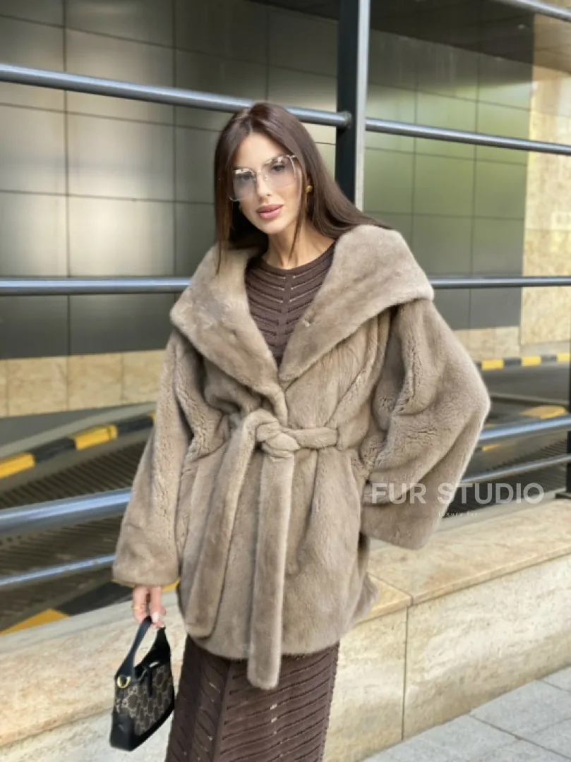 Шуба с капюшоном из меха норки VELVET 