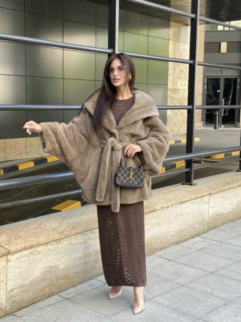 Шуба с капюшоном из меха норки VELVET 