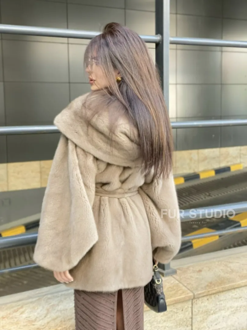 Шуба с капюшоном из меха норки VELVET 