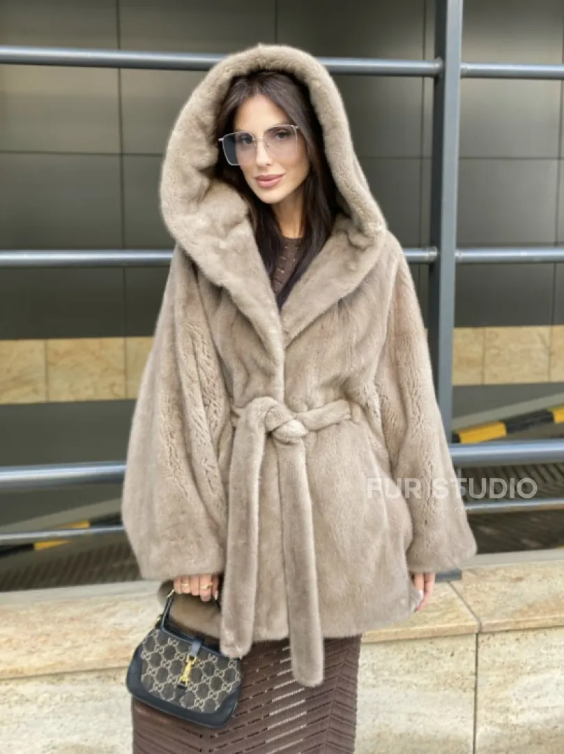 Шуба с капюшоном из меха норки VELVET 