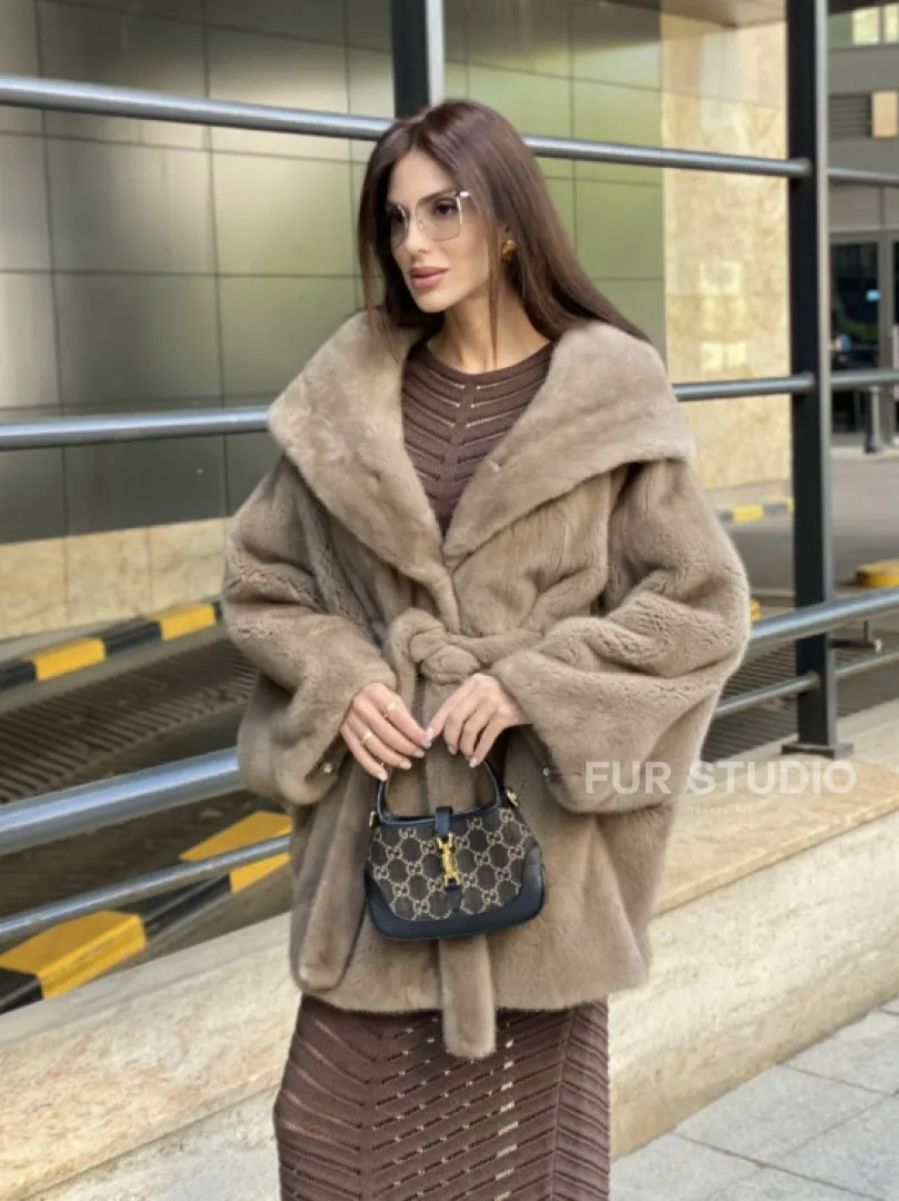 Шуба с капюшоном из меха норки VELVET 