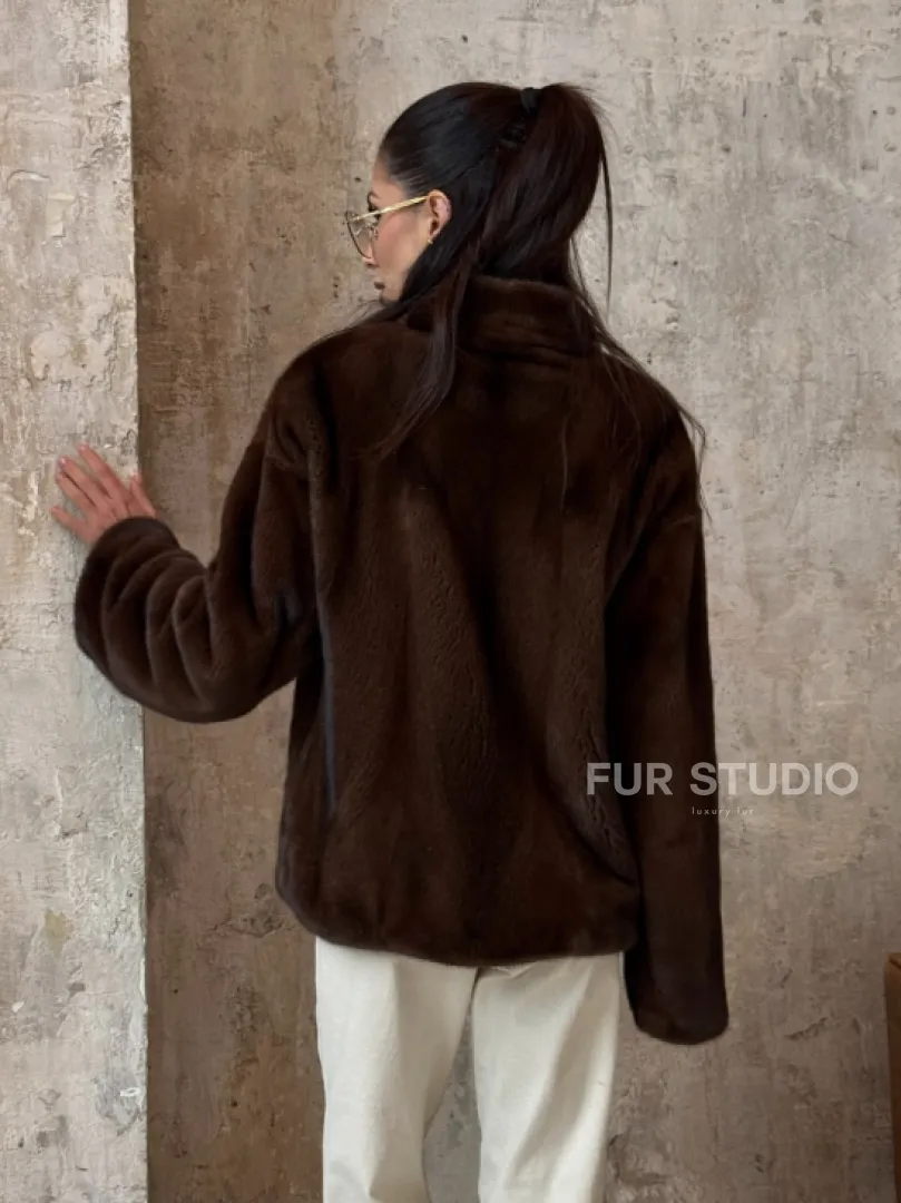 Полушубок женский из меха аукционной норки Браун Вельвет - фото 4