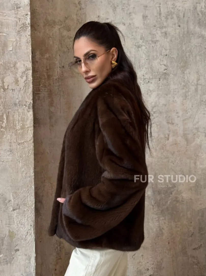 Полушубок женский из меха аукционной норки Браун Вельвет - фото 6