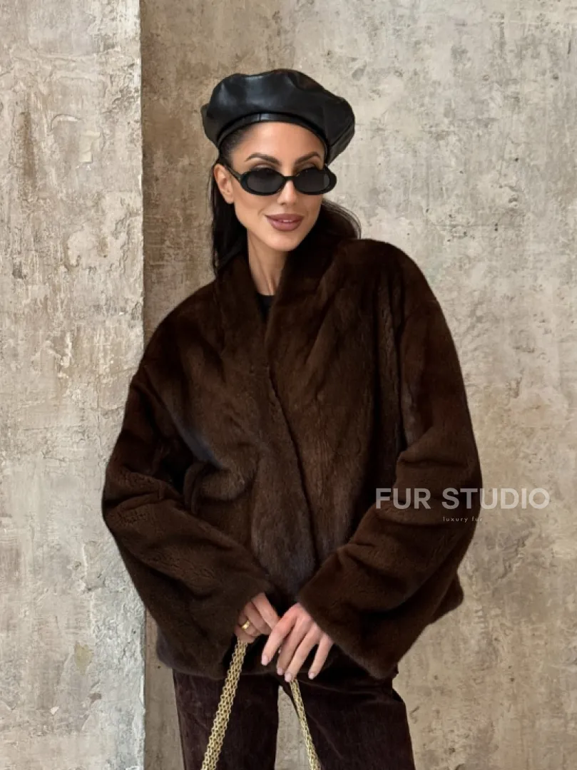 Полушубок женский из меха аукционной норки Браун Вельвет - фото 12