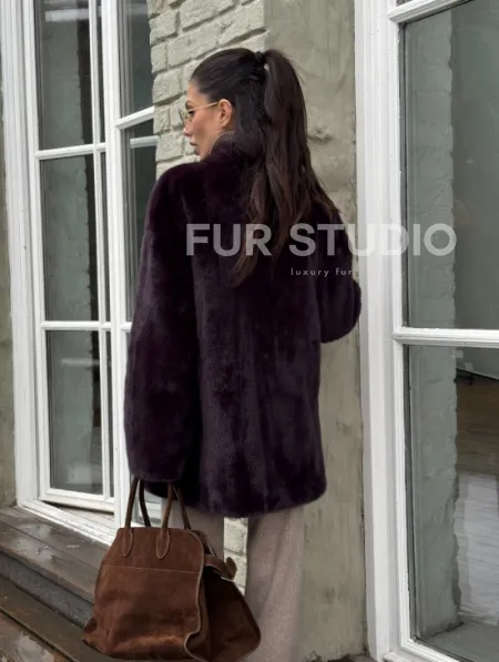 Короткий женский полушубок из меха норки VINTAGE BURGUNDY - фото 5