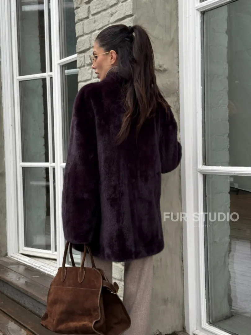 Короткий женский полушубок из меха норки VINTAGE BURGUNDY - фото 5