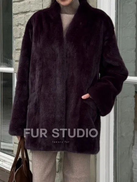 Короткий женский полушубок из меха норки VINTAGE BURGUNDY - фото 1