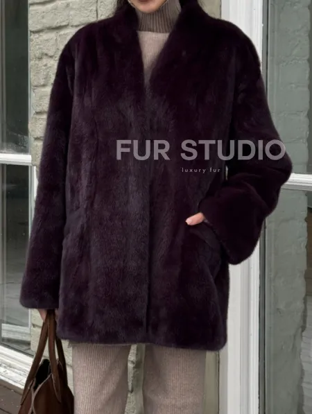 Короткий женский полушубок из меха норки VINTAGE BURGUNDY - фото 1