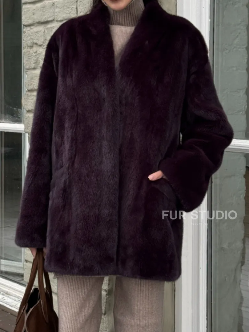 Короткий женский полушубок из меха норки VINTAGE BURGUNDY - фото 1