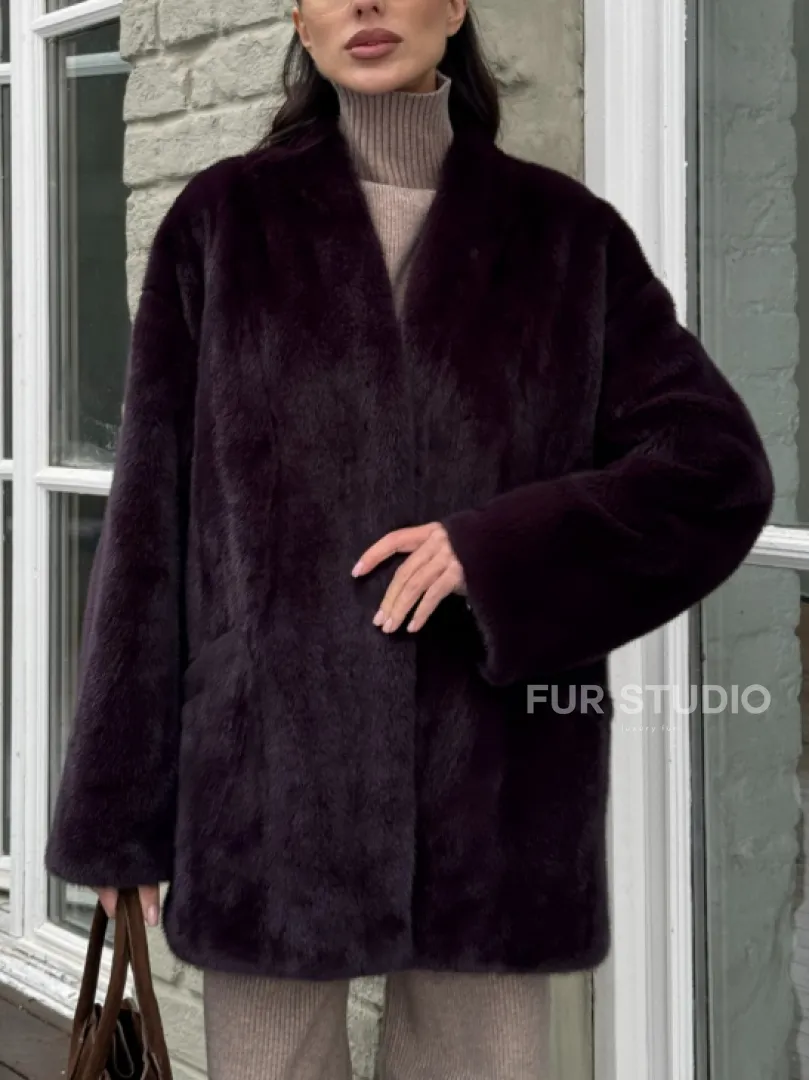 Короткий женский полушубок из меха норки VINTAGE BURGUNDY