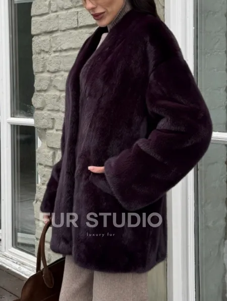 Короткий женский полушубок из меха норки VINTAGE BURGUNDY - фото 3