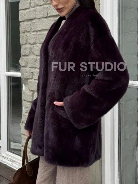 Короткий женский полушубок из меха норки VINTAGE BURGUNDY - фото 3