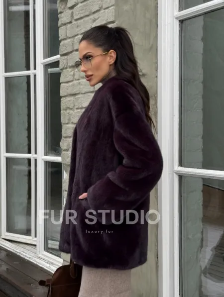 Короткий женский полушубок из меха норки VINTAGE BURGUNDY - фото 6