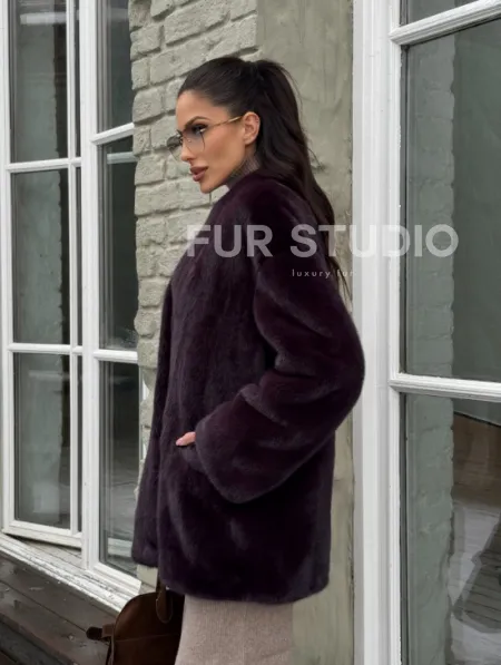 Короткий женский полушубок из меха норки VINTAGE BURGUNDY - фото 6