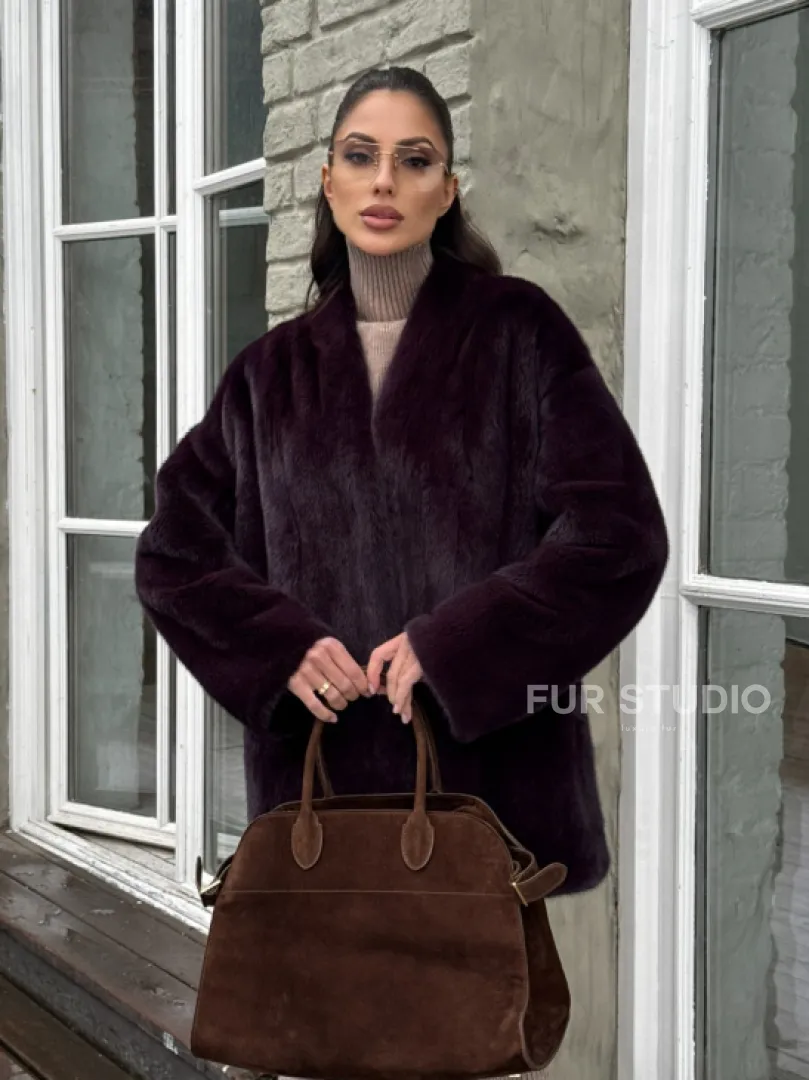 Короткий женский полушубок из меха норки VINTAGE BURGUNDY