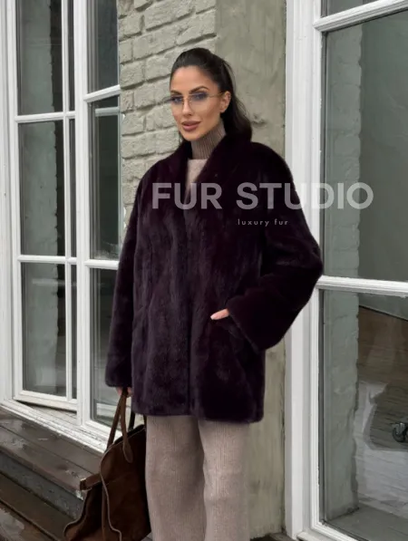 Короткий женский полушубок из меха норки VINTAGE BURGUNDY - фото 10