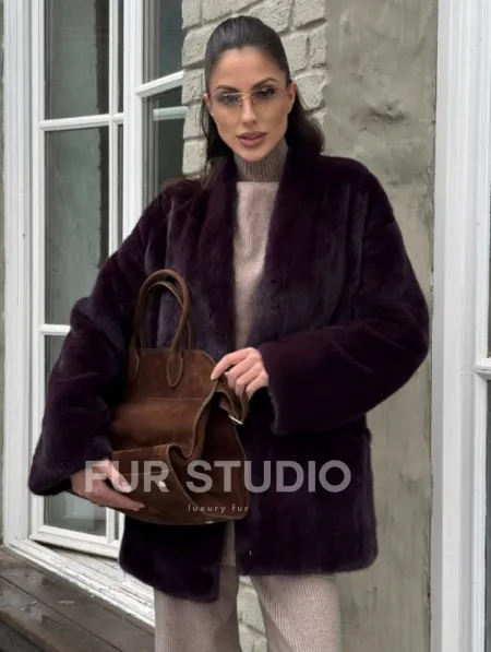 Короткий женский полушубок из меха норки VINTAGE BURGUNDY - фото 0