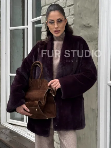 Короткий женский полушубок из меха норки VINTAGE BURGUNDY - фото 0