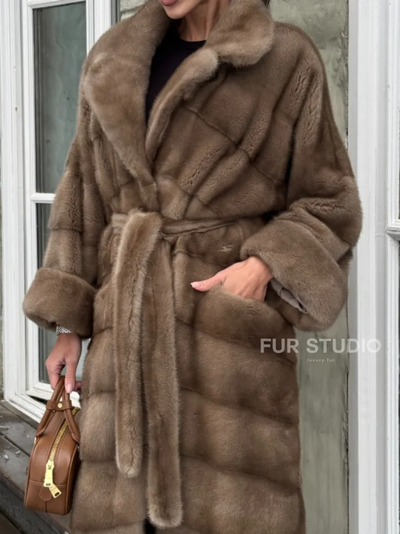 Шуба - кимоно из меха норки Saga Furs в натуральном цвете пастель - фото 2