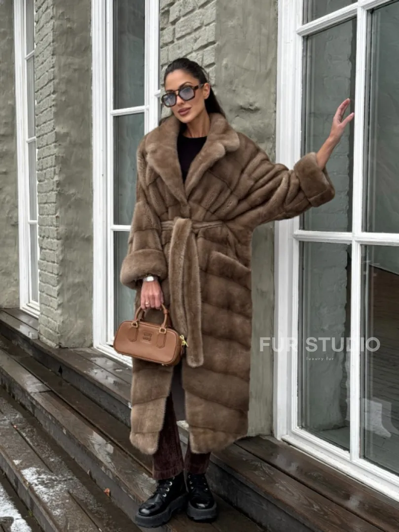 Шуба - кимоно из меха норки Saga Furs в натуральном цвете пастель - фото 13