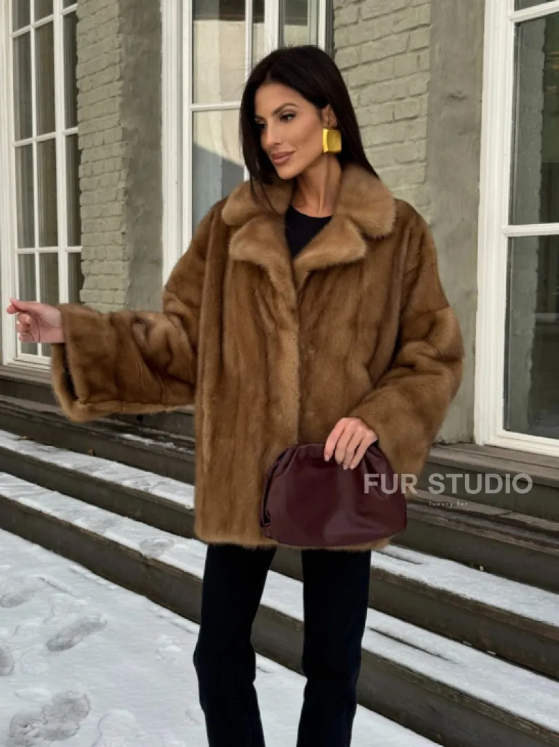 Норковый полушубок Vintage Gold с английским воротником