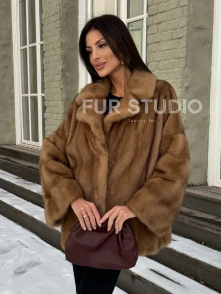 Норковый полушубок Vintage Gold с английским воротником - фото 7