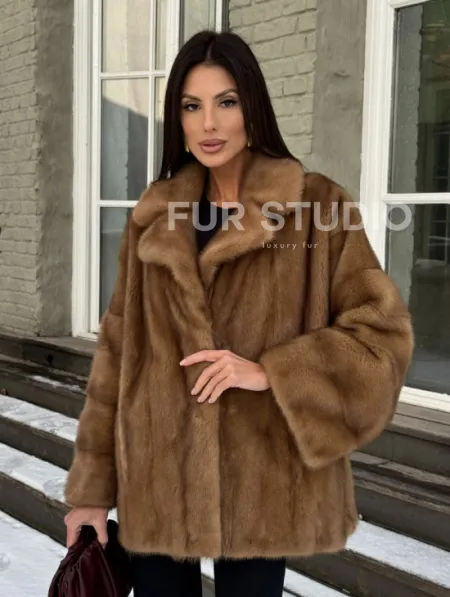 Норковый полушубок Vintage Gold с английским воротником - фото 0
