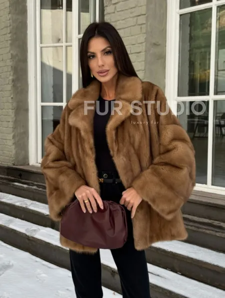 Норковый полушубок Vintage Gold с английским воротником - фото 10